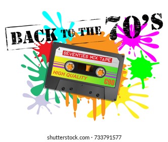 Detailed retro seventies mix tape audio cassette on back to the eighties grunge background
