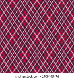 Detailed Rhomb seamless illustration pattern as a tartan plaid mainly in red and magenta hues, texture for flannel shirt, plaid, tablecloths, clothes, blankets and other textile