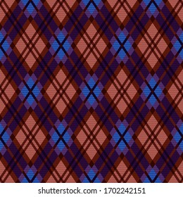 Detailed Rhomb seamless vector pattern as a tartan plaid in brown, violet and blue hues