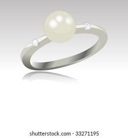 detailed ring with pearl and diamonds isolated vector
