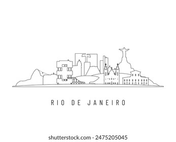 Detailed Rio de Janeiro skyline vector illustration. Rio de Janeiro, Brazil buildings in line art style, perfect for modern designs.