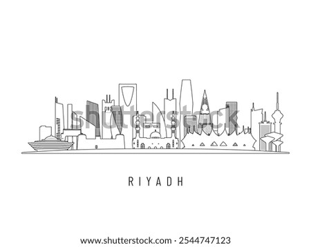 Detailed Riyadh skyline vector illustration. Riyadh buildings in line art style, perfect for modern designs.