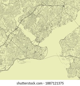 Detailed road map plan in retro beige style of european city of urban area Istanbul