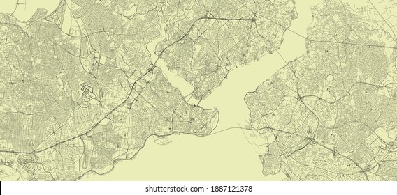 Detailed road map plan in retro beige style of european city of metropolitan Istanbul