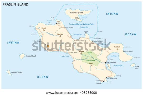 Detailed Road Map Seychelles Island Praslin Stock Vector (Royalty Free ...