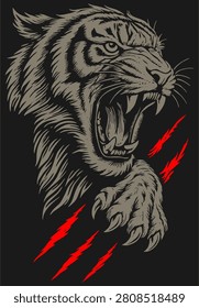 Cabeza tigre rugiente detallada
