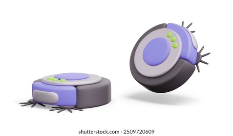 Detailed robot vacuum cleaner in various styles. Modern electronic equipment