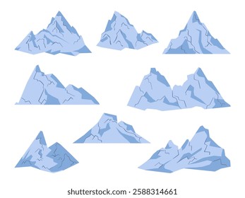 Detailed Rocky Mountain Illustration Set. A set of detailed rocky mountain illustrations with sharp peaks and natural cracks. Perfect for landscape designs, adventure themes, and outdoor graphics
