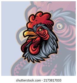 logotipo detallado de la mascota de la cabeza del gallo