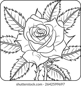 Detailed Rose Bold Line Coloring Page