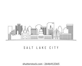 Ilustração detalhada do vetor do horizonte de Salt Lake City. Salt Lake City edifícios em estilo de arte em linha, perfeito para projetos modernos.