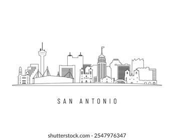 Ilustración vectorial detallada del horizonte de San Antonio. Edificios de San Antonio de estilo artístico, perfectos para diseños modernos.