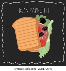 Detailed sandwich icon. Breakfast or lunch. 