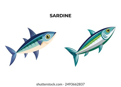 Detailed Sardine Fish vector illustration. Perfect for culinary, marine, and environmental designs. High-quality vector for easy customization. Ideal for menus, packaging, education, and web graphics.