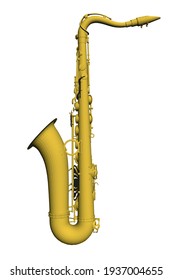 Detailed saxophone isolated on white background. Side view. 3D. Vector illustration