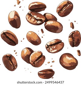 Detailed scattered Coffee Beans with Crumbs Illustration