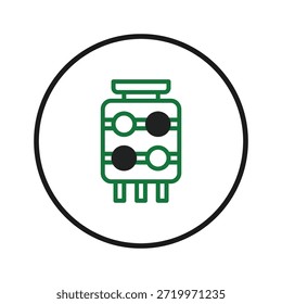 Ilustração esquemática detalhada de um componente eletrônico, dentro de um círculo. Esta arte mostra o design de circuito intrincado e tecnologia moderna, ideal para fins de engenharia,