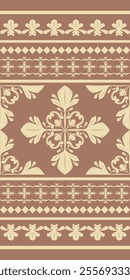 Detailed Scroll Ornate Light Beige Royal Embroidery on Mocha Mousse Background Pattern. Luxury Warm Gentle Mood Wallpaper for All Elegant Decorate, Rich Border Seamless Vector, Men's Wear Manly, Silk