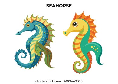 Detailed Seahorse Fish vector illustration. Perfect for culinary, marine, and environmental designs. High-quality vector for easy customization. Ideal for menus, packaging, education, and web graphics