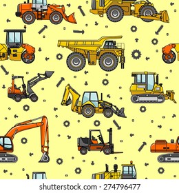 Detailed seamless background with heavy equipment and machinery
