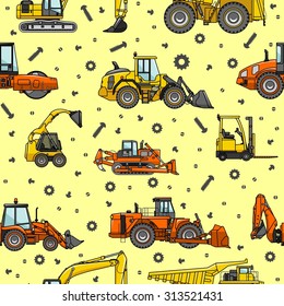 Detailed seamless background with heavy equipment and machinery