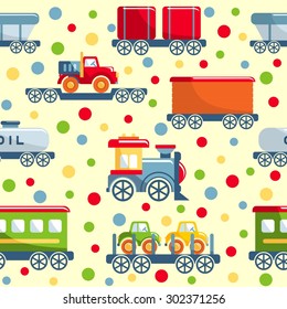 Detailed seamless background with toys railroad transportation