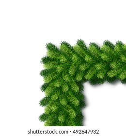 Detailed seamless Christmas garland of fir branches for greeting card, showcase, banner, website, header. Vector illustration. 