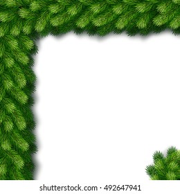 Detailed seamless Christmas garland of fir branches for greeting card, showcase, banner, website, header. Vector illustration. 