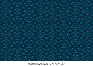 Detailed seamless geometric diamond pattern in navy and teal tones. Modern tribal background ideal for fabric, textile printing, wallpaper, wrapping paper, surface design, and contemporary interior projects.