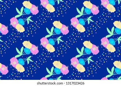 Detailed seamless pattern with chaotic bright bouquets. Eps10