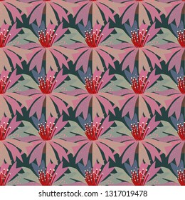 Detailed seamless pattern with pink cornflowers. Eps10