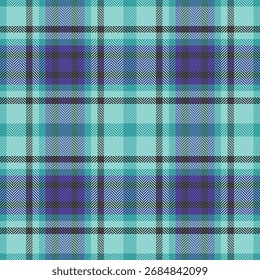 Patrón de tartán detallado y sin costuras en turquesa calmante y morados sutiles. Ideal para fondos, textiles o diseños digitales que requieren un toque clásico. Textura versátil.