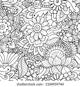 Detailed seamless zentangle floral pattern