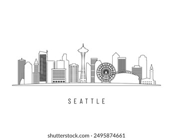 Detailed Seattle skyline vector illustration. Seattle buildings in line art style, perfect for modern designs.