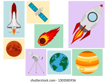 Detailed set of different colorful space icons
