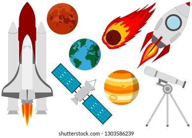 Detailed set of different colorful space icons

