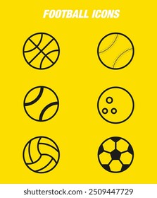 A detailed set of football icons designed. Perfect for sports-related projects, including apps, websites, and promotional materials.