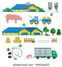 Detailed set of illustrations on the theme of a smart farm. Colorful illustrations are suitable for the design of articles, on the website, catalogs and advertising products of the agricultural sector