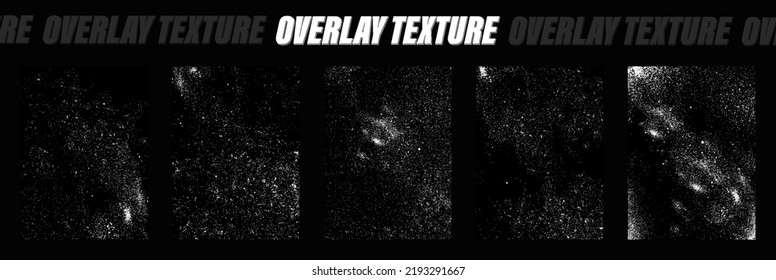 Detailed set Overlay Texture with effect snow, blizzard, dust, grain noise, dirty, sand, grunge. Overlay texture stamps with snow effects. Dirty grainy stamp for background. Vector collection