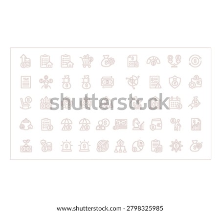 Detailed set of red outline financial icons arranged on grid background perfect for business infographics projects.