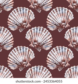 Detailed shells vector seamless pattern fabric print summer design. Pearl sea bivalves. Shellfishes beach elements. Summer textile print. 