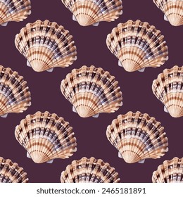 Detaillierte Schalen Vektorgrafik nahtlose Muster Stoff Print Sommer-Design. In: Pearl Sea Bivalves. Muscheln Strand Elemente. Sommertextildruck. 