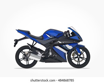 detailed side of a flat black blue motorbike/motorcycle cartoon with black stroke and shadow
