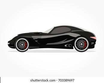detailed side of a flat black car cartoon with black stroke and shadow