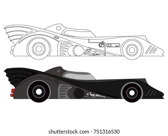 detailed side of a flat black car cartoon vector with black stroke option for custom able color for kids drawing book