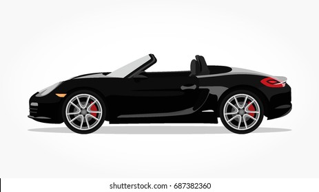 detailed side of a flat black convertible car cartoon vector with shadow effect