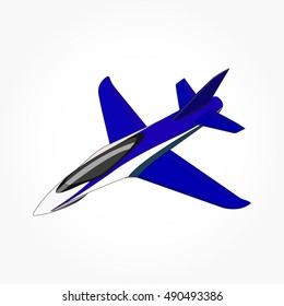 detailed side of a flat blue airplane cartoon with black stroke