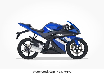detailed side of a flat blue motor cycle cartoon vector with shadow