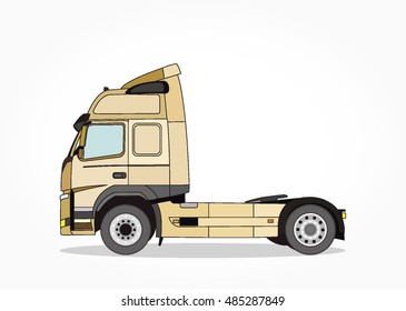 detailed side of a flat light brown truck cartoon with black stroke and shadow