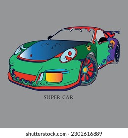 detailed side of a flat orange car cartoon vector with black stroke option for custom able color for kids drawing book